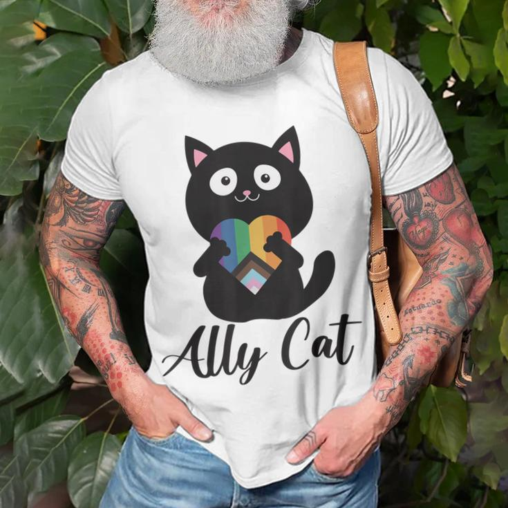 Rainbow Ally Cat Lgbt Gay Pride Flag Heart Men Women Kids Unisex T-Shirt Gifts for Old Men