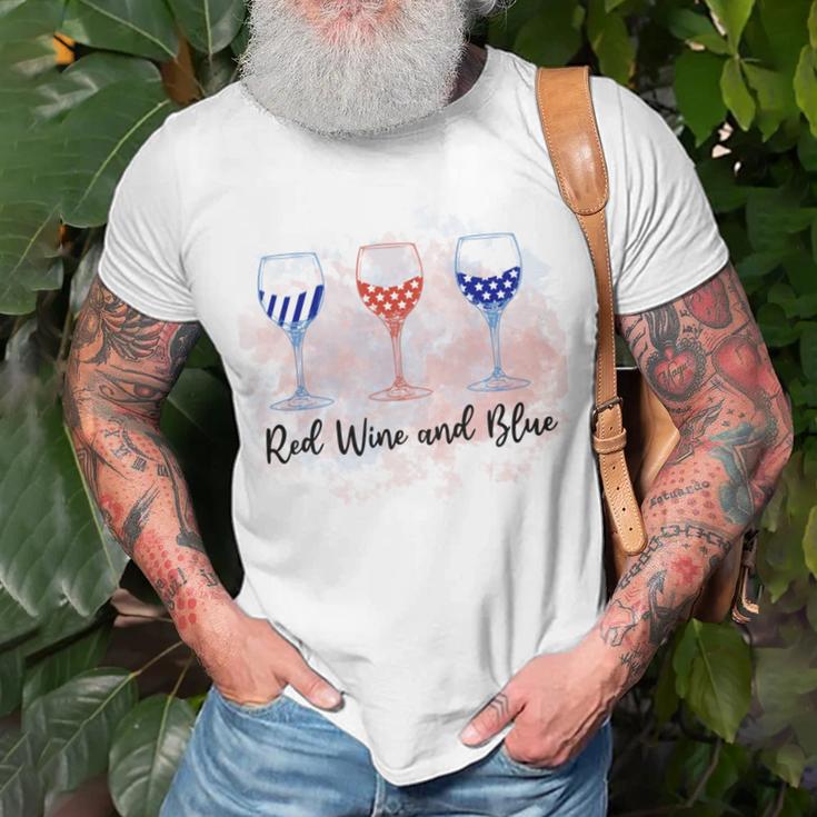 Red Wine Blue 4Th Of July Wine Red White Blue Wine Glasses Unisex T-Shirt Gifts for Old Men