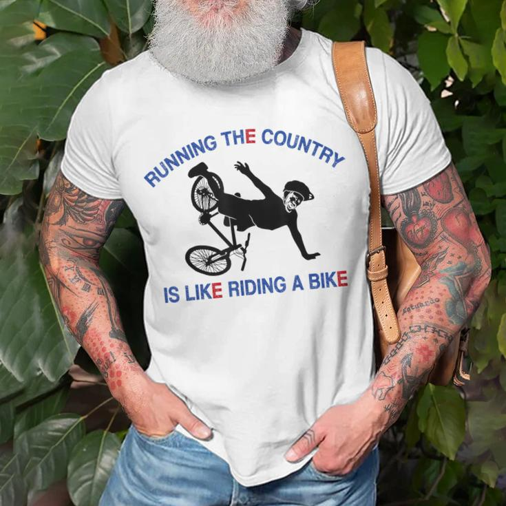 Running The Country Is Like Riding A Bike Funny Ridin Unisex T-Shirt Gifts for Old Men
