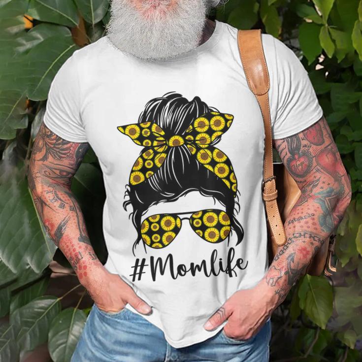 Sunflowers Mom Life Messy Bun Hair Sunglasses Mothers Day Unisex T-Shirt Gifts for Old Men