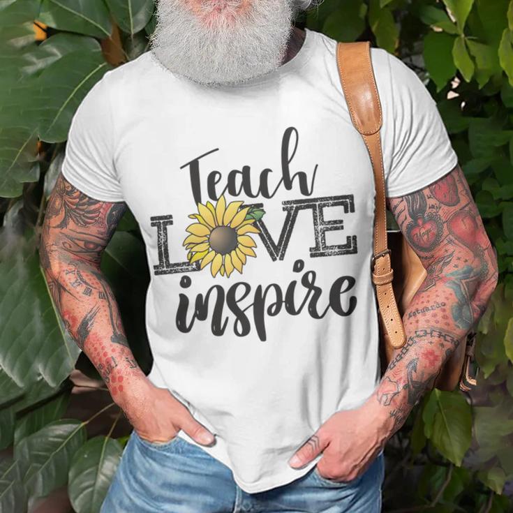 Teach Love Inspire Sunflower Teacher Inspirational Quotes Cute Lettering Unisex T-Shirt Gifts for Old Men