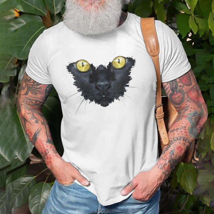 Womens Black Cat Yellow Eyes Kitty Kitten Cat Face Unisex T-Shirt Gifts for Old Men