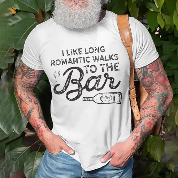 Womens I Like Long Romantic Walks To The Bar Funny Drinking Unisex T-Shirt Gifts for Old Men