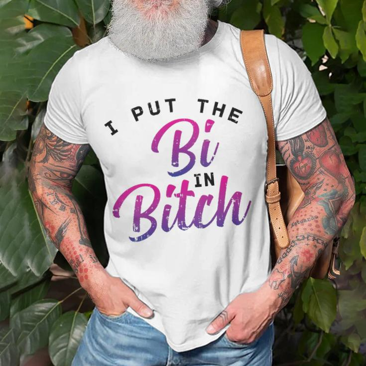 Womens I Put The Bi In Bitch Funny Bisexual Pride Flag Lgbt Gift Unisex T-Shirt Gifts for Old Men