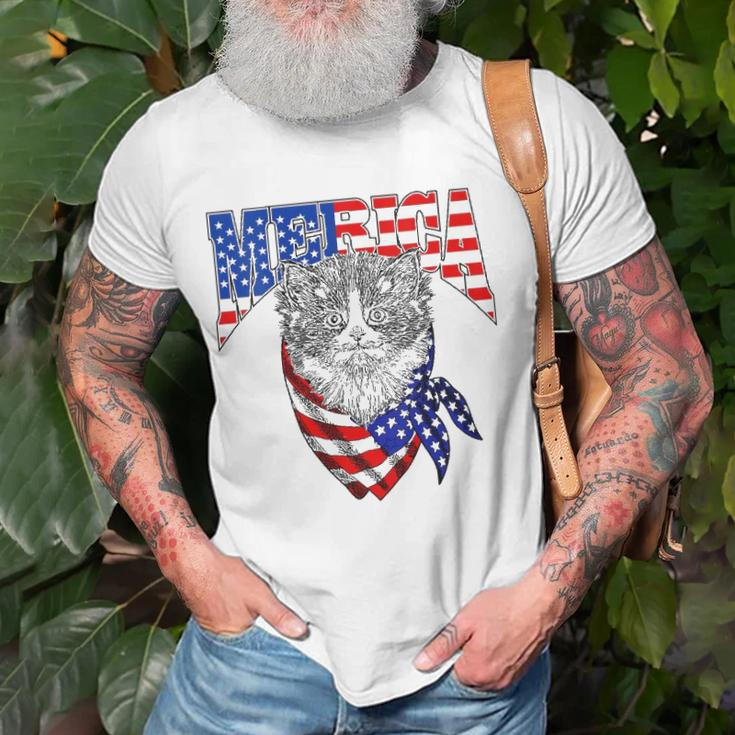 Womens Merica Cat Happy 4Th Of July American Flag Great Family Gift V-Neck Unisex T-Shirt Gifts for Old Men