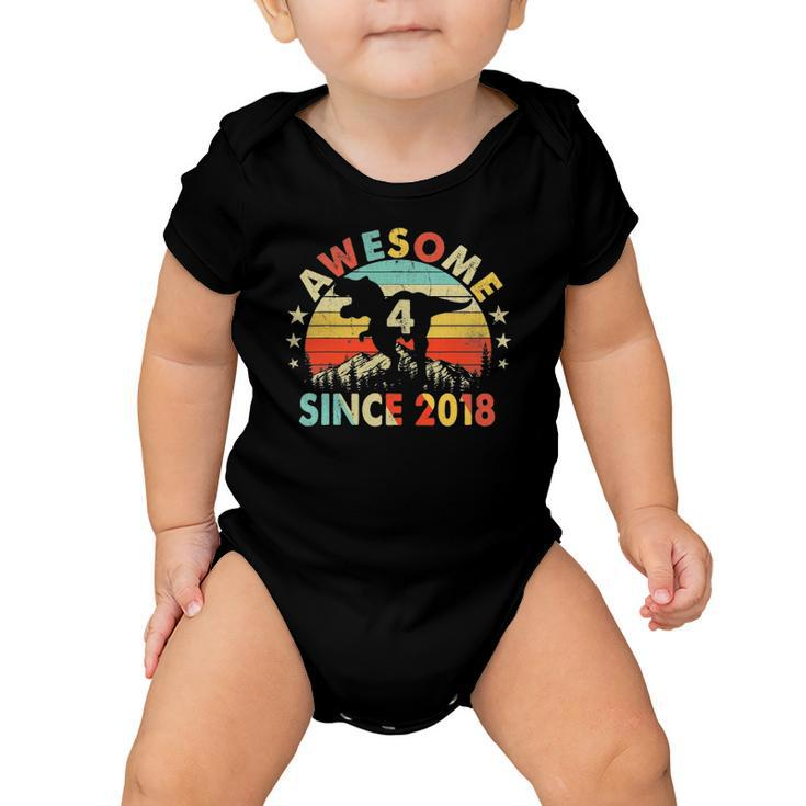 4Th Birthday Dinosaur 4 Years Old Awesome Since 2018 Boys Baby Onesie