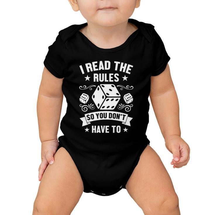 Game Night Adults Funny I Read The Rules Board Gamers Baby Onesie