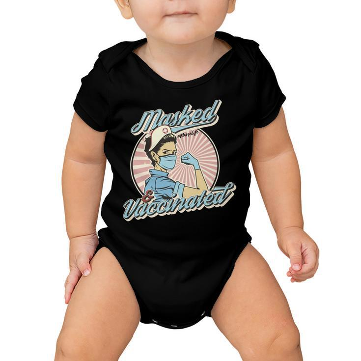 Masked And Vaccinated - Educated Vaccinated Caffeinated Dedicated Vintage Nurse Life Baby Onesie