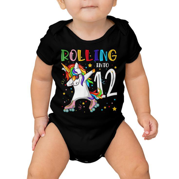 Rolling Into 12 Years Old 12Th Birthday Skating Unicorn Girl  Baby Onesie