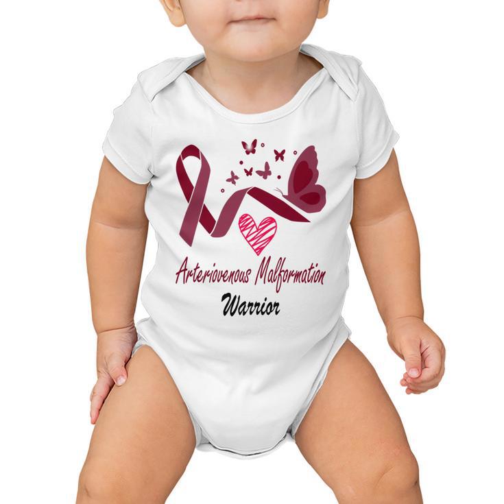 Arteriovenous Malformation Warrior Butterfly Funny Unicorn Burgundy Ribbon Arteriovenous Malformation Support Arteriovenous Malformation Awareness Baby Onesie