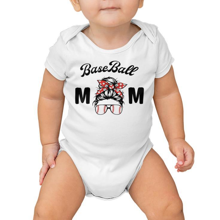 Bleached Baseball Mom Messy Bun Player Mom Mothers Day Baby Onesie