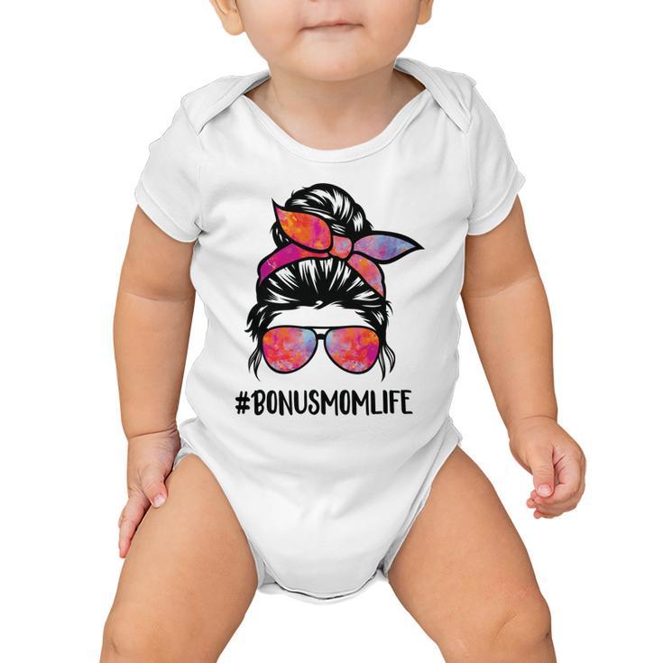 Bonus Mom Life Stepmom Mothers Day Messy Bun Hair For Woman Baby Onesie