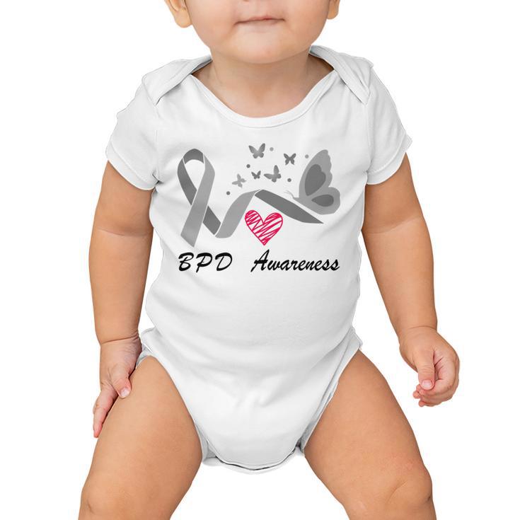 Borderline Personality Disorder Bpd Awareness Butterfly  Grey Ribbon  Borderline Personality Disorder  Bpd Awareness Baby Onesie