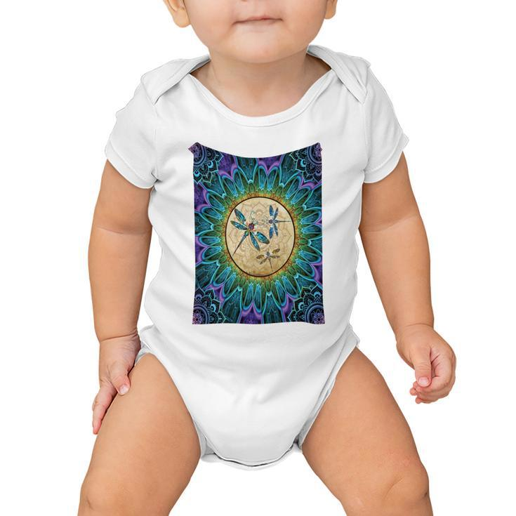 Dragonfly With Sunflowerfull Color Baby Onesie