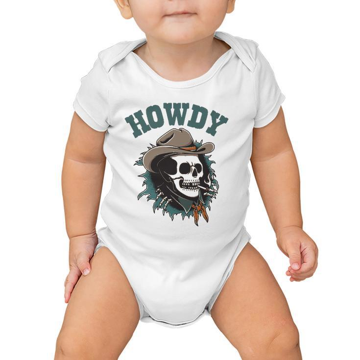 Howdy Cowboy Skull Western Rodeo Vintage Country Southern Baby Onesie