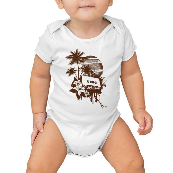 Summer Party Brown Palm Trees Flower Cassette Baby Onesie