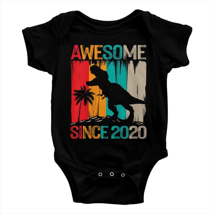 Kids 2Nd Birthday Dinosaur 2 Year Old Boy Kids Awesome Since 2020 Baby Onesie