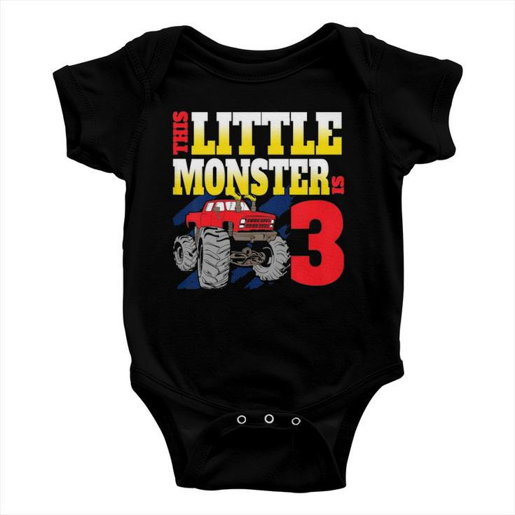 Kids Monster Trucks 3Rd Birthday Party Three Years Old Baby Onesie