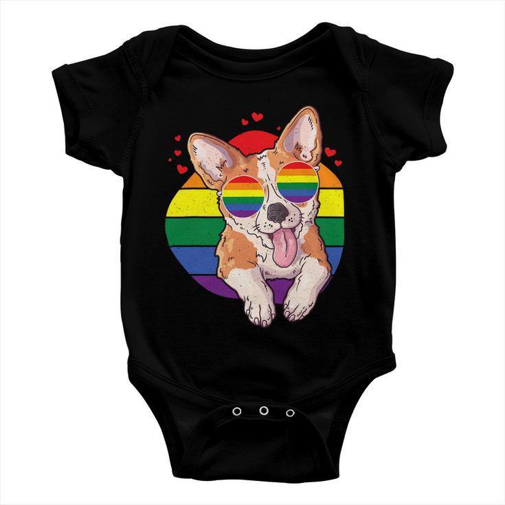 Lgbt Corgi Dog Lover Shirt Gay Pride Rainbow Sunglasses V2 Baby Onesie