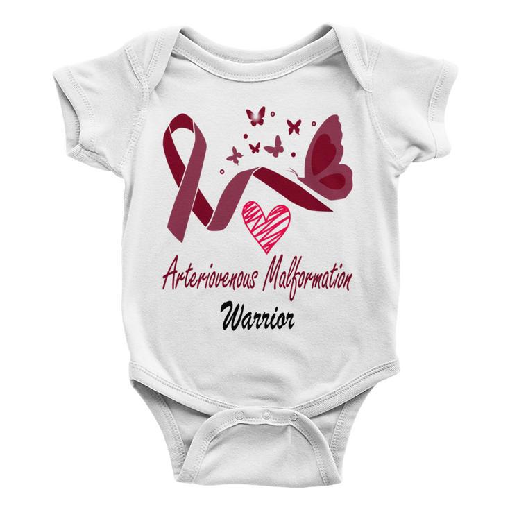 Arteriovenous Malformation Warrior Butterfly Funny Unicorn Burgundy Ribbon Arteriovenous Malformation Support Arteriovenous Malformation Awareness Baby Onesie