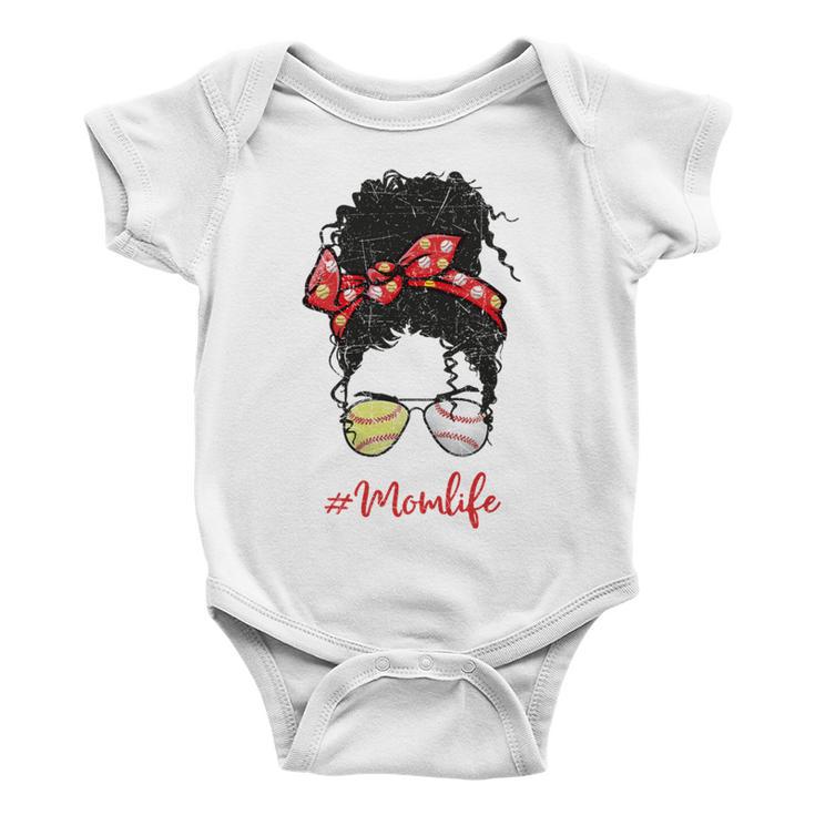 Baseball Softball Momlife Mom Messy Bun Afro Mom Mothers Day Baby Onesie