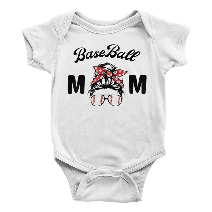 Bleached Baseball Mom Messy Bun Player Mom Mothers Day Baby Onesie