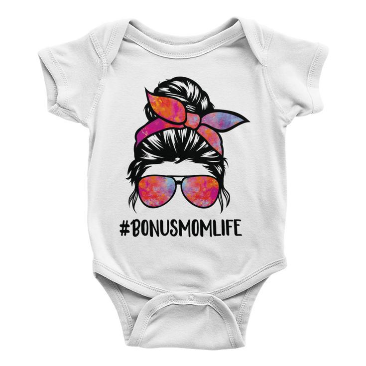 Bonus Mom Life Stepmom Mothers Day Messy Bun Hair For Woman Baby Onesie