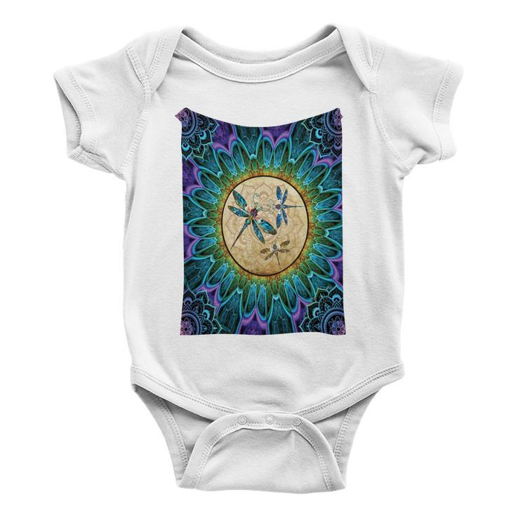 Dragonfly With Sunflowerfull Color Baby Onesie