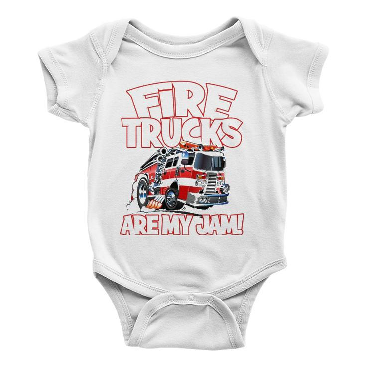 Fire Trucks Are My Jam Funny Kids Firefighter Firemans Baby Onesie