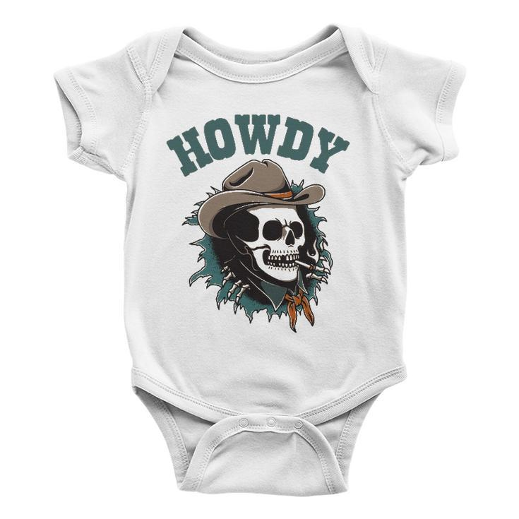 Howdy Cowboy Skull Western Rodeo Vintage Country Southern Baby Onesie
