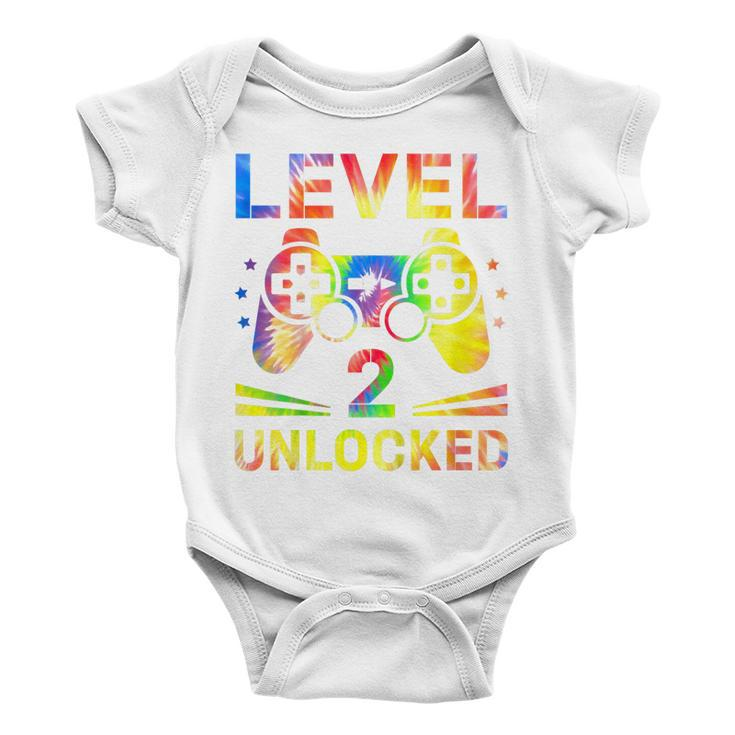 Kids Tie Dye Level 2 Unlocked Gamer 2 Year Old 2Nd Birthday Baby Onesie