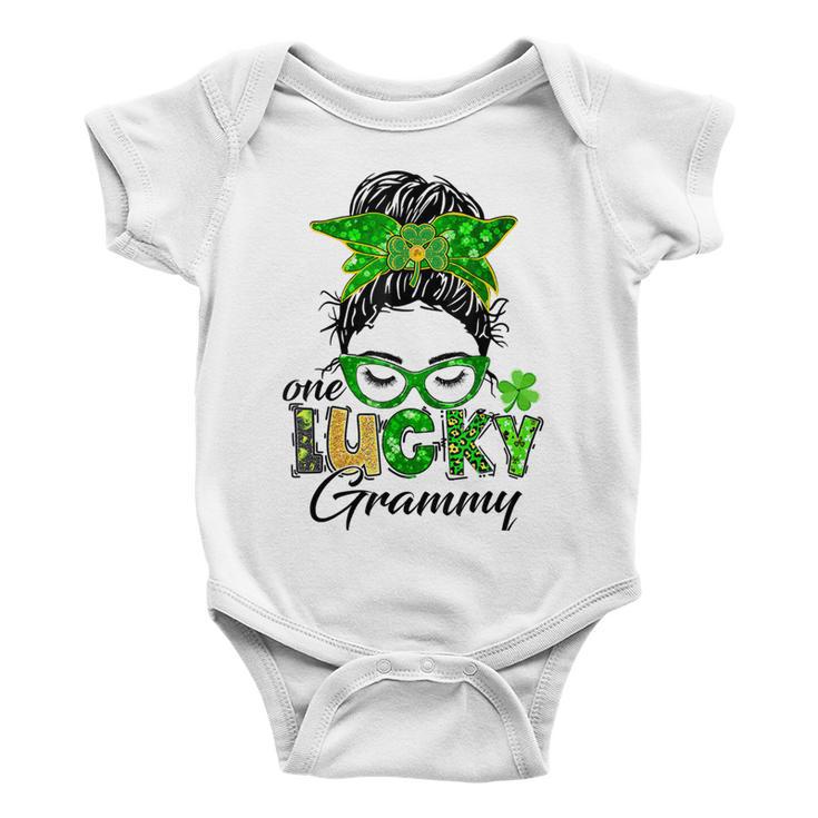 One Lucky Grammy St Patricks Day Messy Bun Mom Irish Baby Onesie