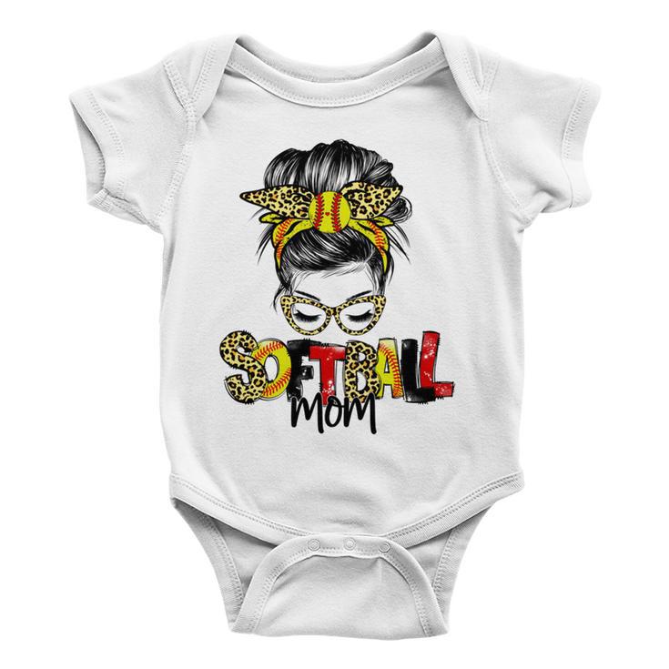 Softball Mom Leopard Messy Bun Ball Mom Mothers Day Baby Onesie