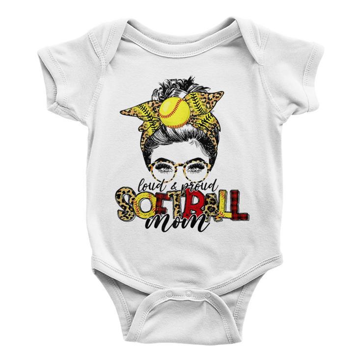 Softball Mom Leopard Mom Messy Hair Bun Mothers Day Baby Onesie