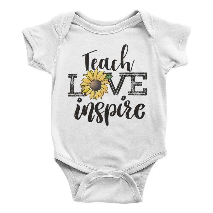 Teach Love Inspire Sunflower Teacher Inspirational Quotes Cute Lettering Baby Onesie