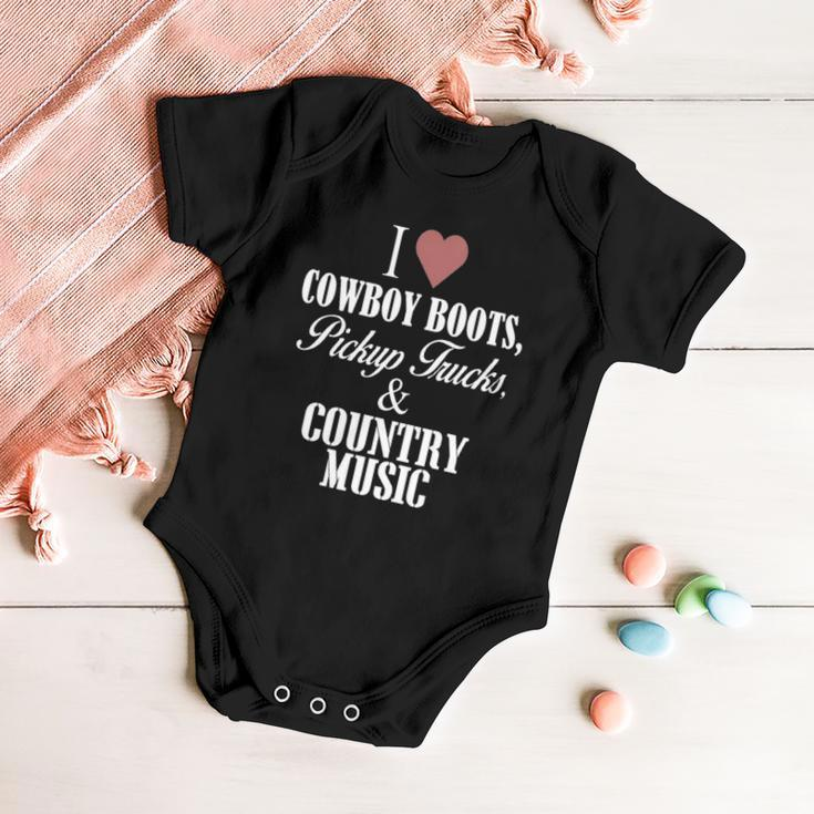 I Heart Cowboy Boots Pickup Trucks And Country Music Baby Onesie