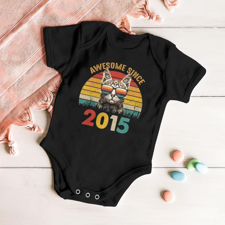 Kids 7Th Birthday Gift Retro Sunset Awesome Since 2015 Cat Lover Baby Onesie