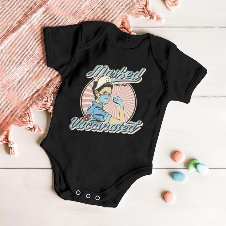 Masked And Vaccinated - Educated Vaccinated Caffeinated Dedicated Vintage Nurse Life Baby Onesie