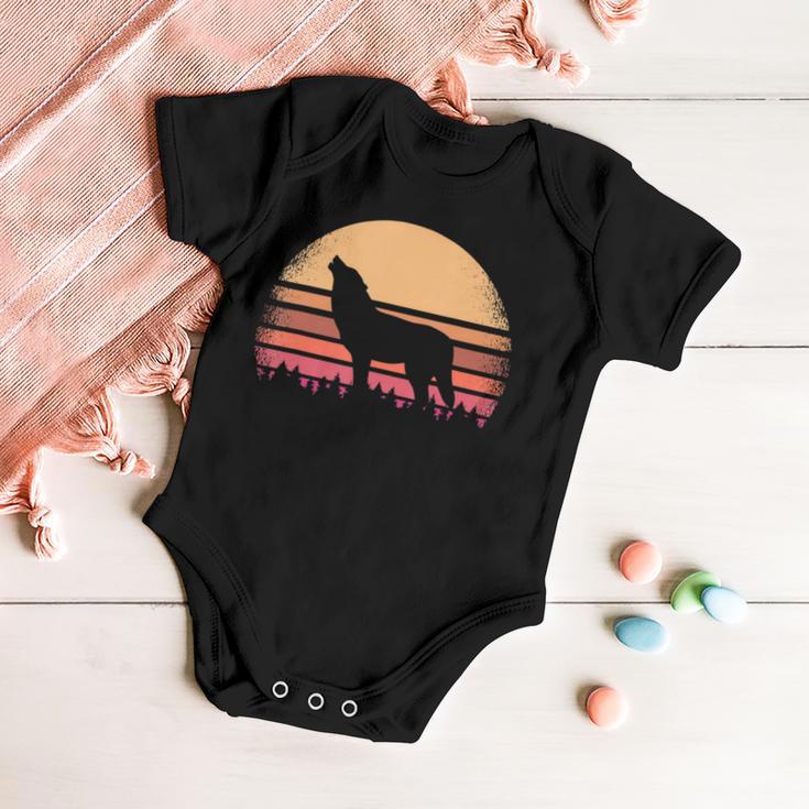 Moon Sunset Retro Howling At 80S Vintage Wolf Halloween S Baby Onesie