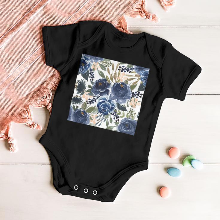 Pattern Watercolor Flower Navy Blue Baby Onesie