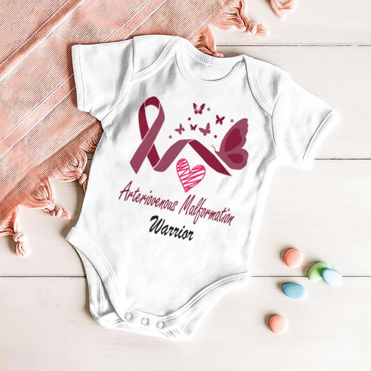 Arteriovenous Malformation Warrior Butterfly Funny Unicorn Burgundy Ribbon Arteriovenous Malformation Support Arteriovenous Malformation Awareness Baby Onesie