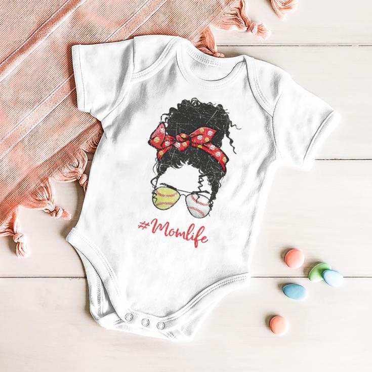 Baseball Softball Momlife Mom Messy Bun Afro Mom Mothers Day Baby Onesie