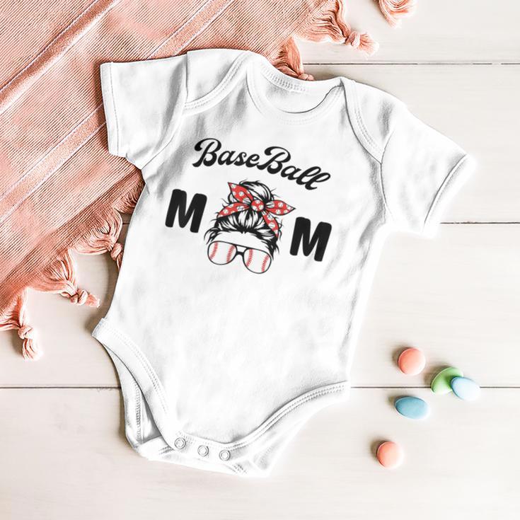 Bleached Baseball Mom Messy Bun Player Mom Mothers Day Baby Onesie