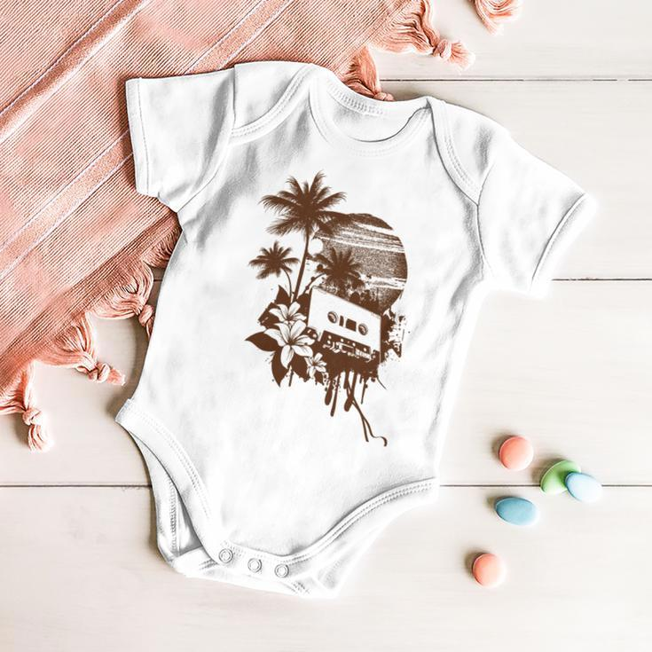 Summer Party Brown Palm Trees Flower Cassette Baby Onesie