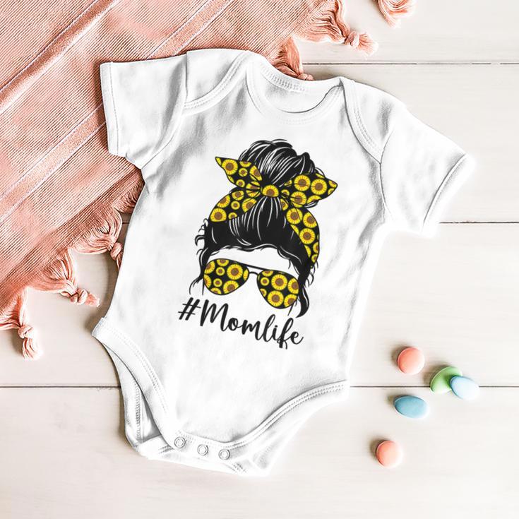 Sunflowers Mom Life Messy Bun Hair Sunglasses Mothers Day Baby Onesie