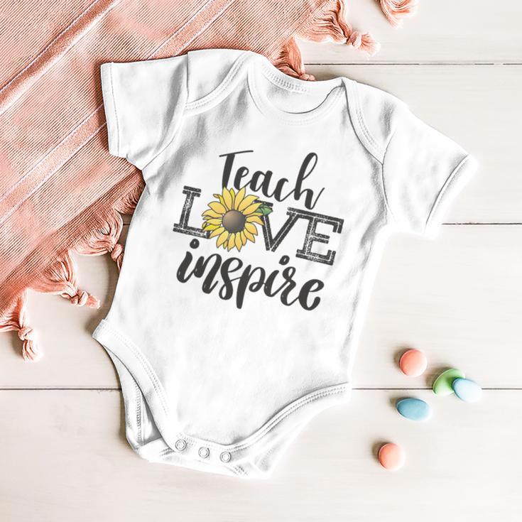 Teach Love Inspire Sunflower Teacher Inspirational Quotes Cute Lettering Baby Onesie