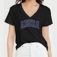 Aruba Varsity Style Navy Blue Text Women V-Neck T-Shirt