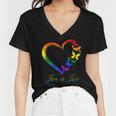 Butterfly Heart Rainbow Love Is Love Lgbt Gay Lesbian Pride Women V-Neck T-Shirt