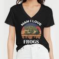 Man I Love Frogs Funny Retro Frog V2 Women V-Neck T-Shirt