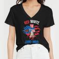 Red White And Moo Patriotic Cow Farmer 4Th Of July Women V-Neck T-Shirt